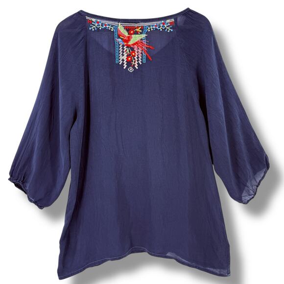 Johnny Was Olivia Embroidered Boho Blouse Top Size Large C79666-2 Floral Bird - Picture 5 of 10